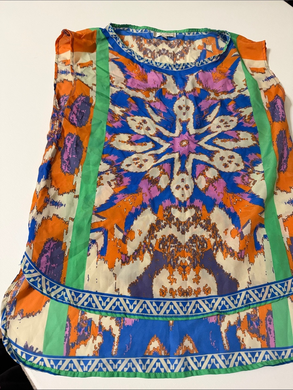 Jealous Tomato Orange, Blue, Purple and Pink Abstract Print Top